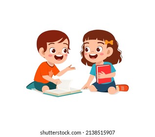 little boy and girl read book together