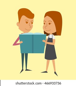 Little boy and girl read a book.