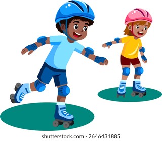 Little boy and girl roller skating Vector