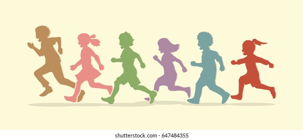 Little boy and girl running, Group of Children running, play together designed using graphic vector