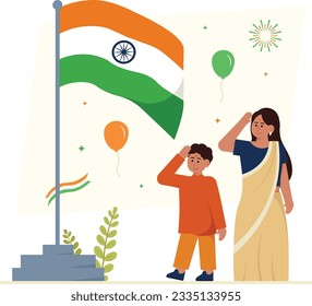 Little Boy And Girl Salute To Tiranga Illustration