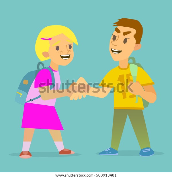 Little Boy Girl Shaking Hands Vector Stock Vector (Royalty Free ...