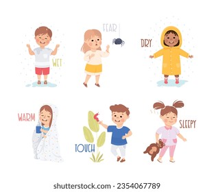 Little Boy and Girl Showing Sense Vector Illustration Set