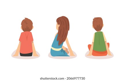 Little Boy and Girl Sitting on the Floor and Listening to Fairytale Vector Set