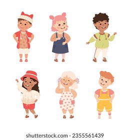 Little Boy and Girl Standing and Talking to Each Other Engaged in Friendly Communication Vector Set