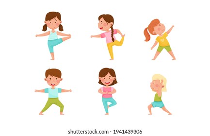 Little Boy Girl Standing Yoga Pose Stock Vector (Royalty Free ...