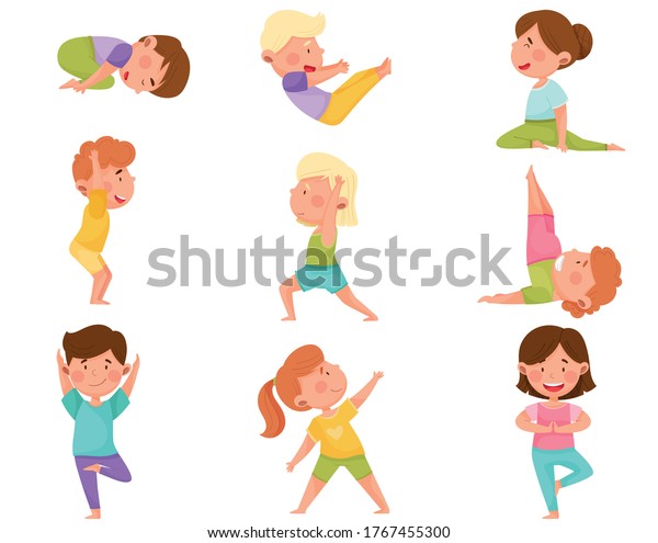 Little Boy Girl Standing Yoga Pose Stock Vector (Royalty Free ...