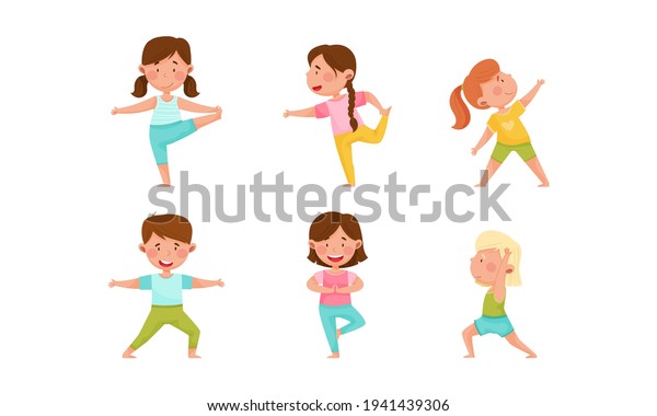 Little Boy Girl Standing Yoga Pose Stock Vector (Royalty Free ...