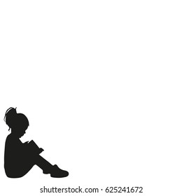 Little Boy and Girl Study Read Book Silhouette Illustration