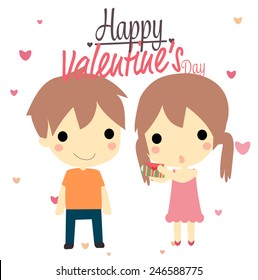 little boy and girl with text happy valentines day.cute vector