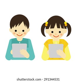 little boy and girl using tablet / vector eps10