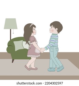 little boy and girl, vector