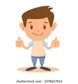 Little boy giving you thumbs up. Stock flat vector illustration.