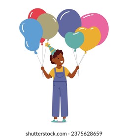 Little Boy Gleefully Holds Colorful Balloons At His Birthday Party, His Face Beaming With Delight And Excitement As He Enjoys Festive Atmosphere And The Joy That Comes With Celebrating His Special Day