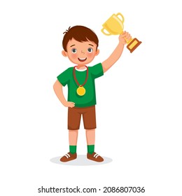 Little Boy Gold Medal Holding Gold Stock Vector (Royalty Free ...