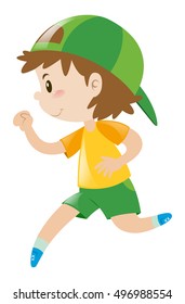 Little boy with green hat running illustration
