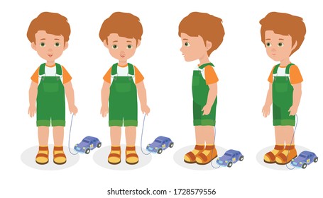 Little boy in green jumpsuit. Animated swivel character.