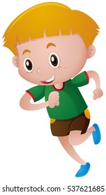 Little boy in green shirt running illustration