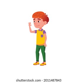 Little Boy Greeting Guests At Home Cartoon Vector. Little Boy Greeting Guests At Home Character. Isolated Flat Cartoon Illustration