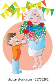 The little boy greets his grandmother on the Day of grandmothers