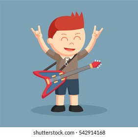 little boy with guitar and metal sig hand
