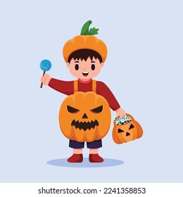 Little Boy with Halloween Costume Cartoon Illustration