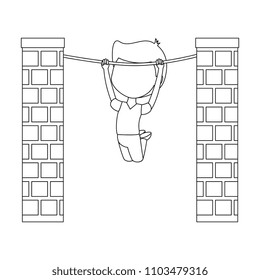 little boy hanging in rope character