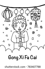Little boy, happy chinese new year.