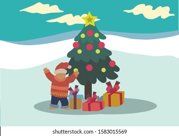 Little Boy happy with alot of presents