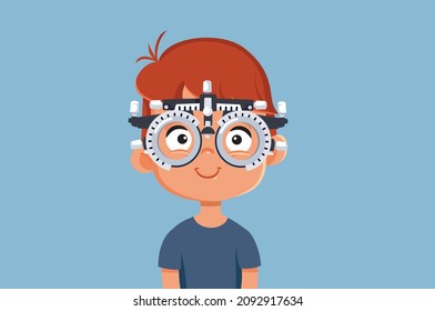 
Little Boy Having an Eye Check Consultation Vector Illustration. Child having eyesight checked by professional oculist for early detection of vision problems
