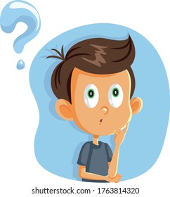 Little Boy Having Many Questions Vector Cartoon. Funny Child Wondering Looking For Answers
