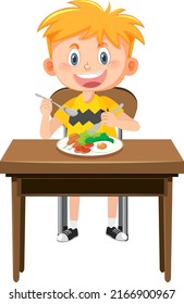 Little boy having meal cartoon character illustration