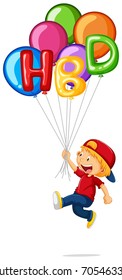 Little boy and HBD on balloons illustration