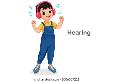 Little boy hearing music showing a Hearing sense