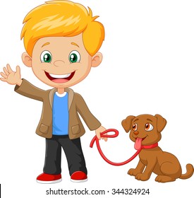 Little boy with his dog isolated on white background