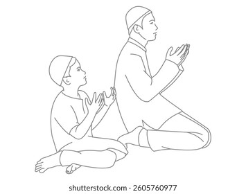 little boy with his father praying together little boy with his father praying together