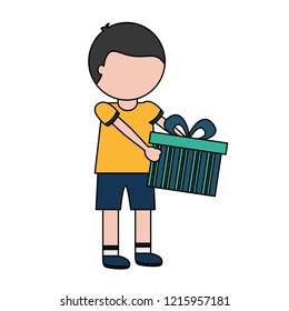 little boy holding birthday gift