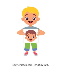 Little Boy Holding Card with Head Body Part Vector Illustration