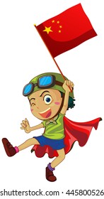 Little boy holding flag of China illustration