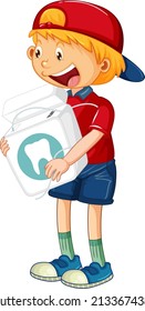 A little boy holding floss on white background illustration