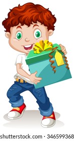 Little Boy Holding A Gift Box Illustration