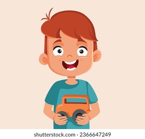 
Little Boy Holding His Favorite Toy Car Vector Cartoon Illustration
Kid enjoying playtime with his miniature truck 
