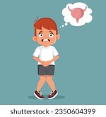 
Little Boy Holding his Tummy Urging to Pee Vector Cartoon Illustration. Stressed child dealing with urinary incontinence 
