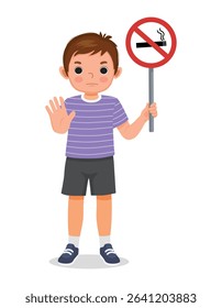 Little boy holding no smoking sign board