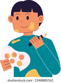 little Boy Holding Paint Brush Character Vector Illustration