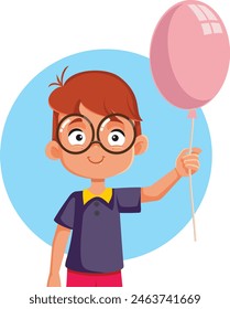 
Little Boy Holding a Pink Balloon Vector Cartoon Illustration. Cute and adorable child celebrating in a festive mood
