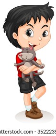 Little boy holding puppy dog illustration