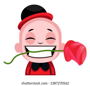 Menino segurando uma rosa em seus dentes ilustração vetor sobre fundo branco