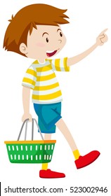 Little boy holding shopping basket illustration