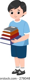 Little Boy Holding Stack of Books Education Concept